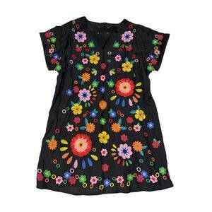 Savanna Jane Embroidered Floral Shift Dress Sz M Boho Beachy Colorful